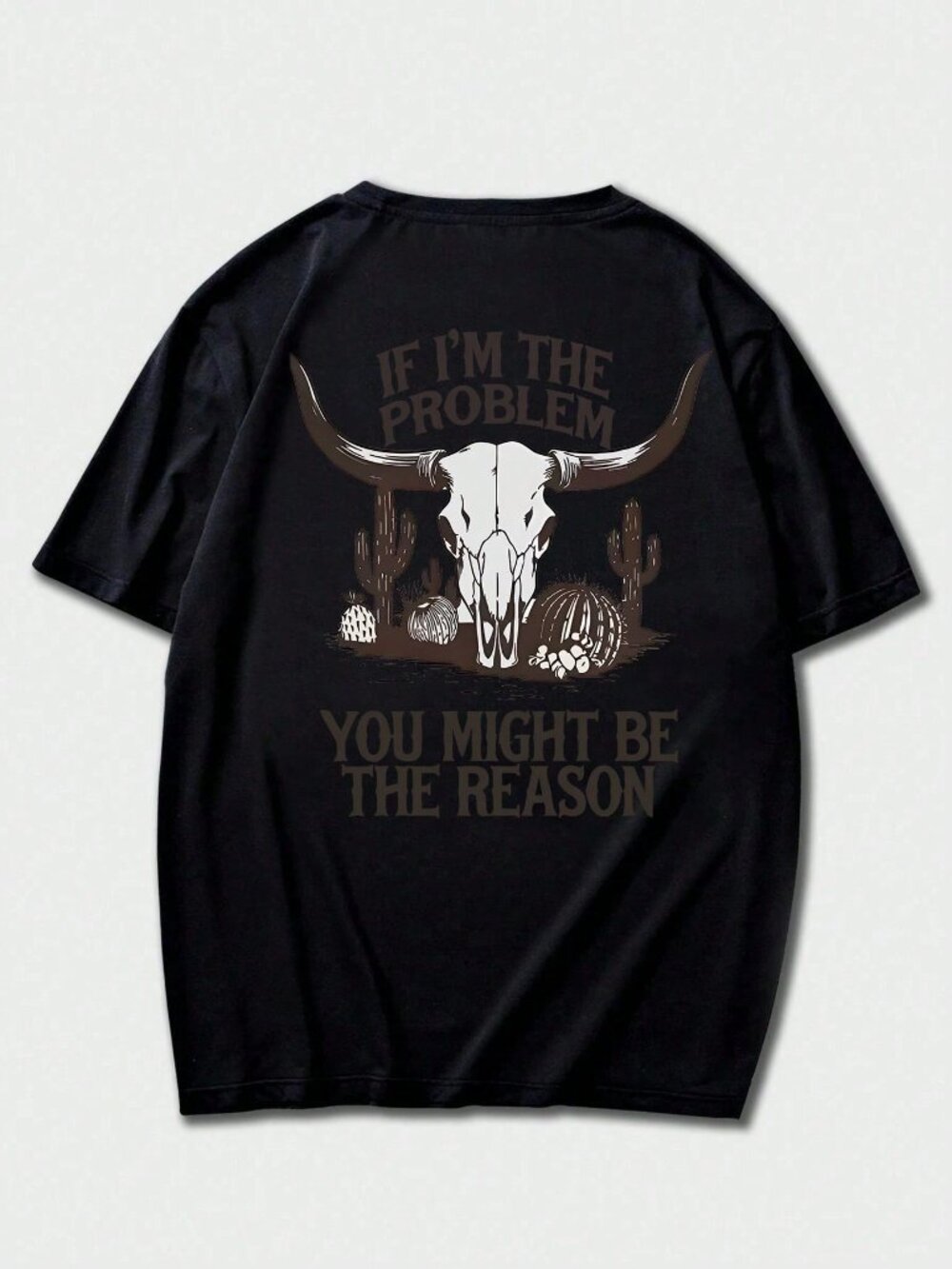 Black Casual Men's Loose Round Neck Drop Sleeve Graphic T-Shirt - Picture 3 of 6